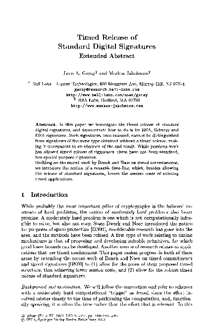 (PDF) Timed Release of Standard Digital Signatures (Extended Abstract)