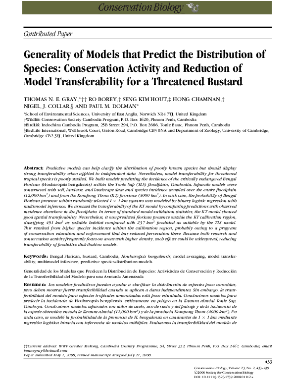(PDF) Generality of Models that Predict the Distribution of Species ...