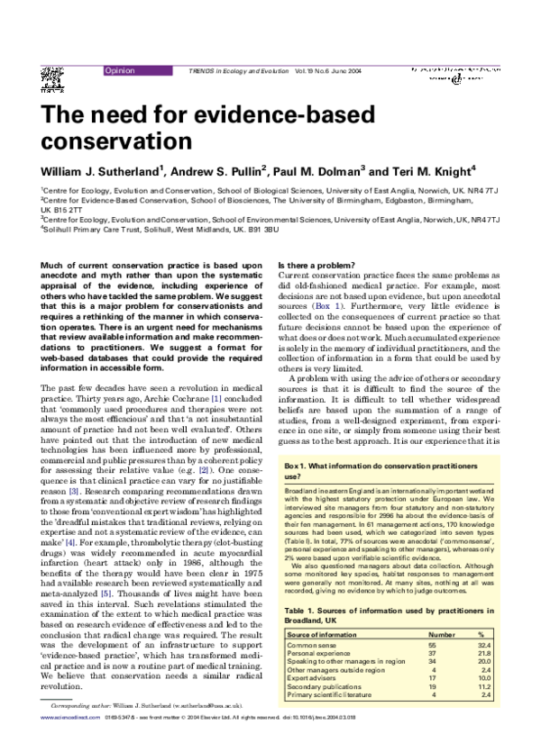 (PDF) The need for evidence-based conservation
