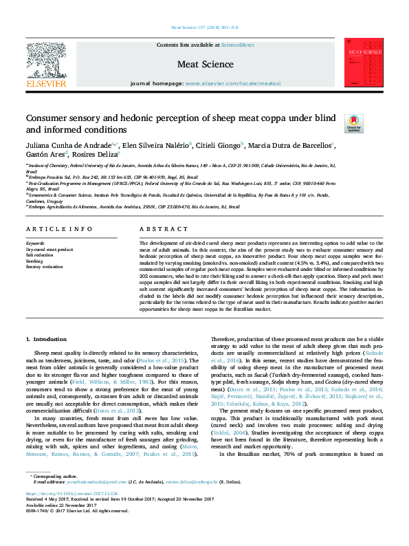 (PDF) Consumer sensory and hedonic perception of sheep meat coppa under ...