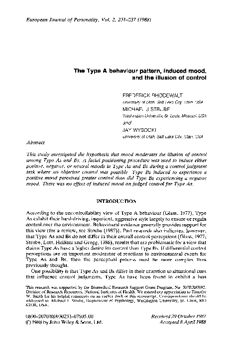 (PDF) The Type A behaviour pattern, induced mood, and the illusion of ...