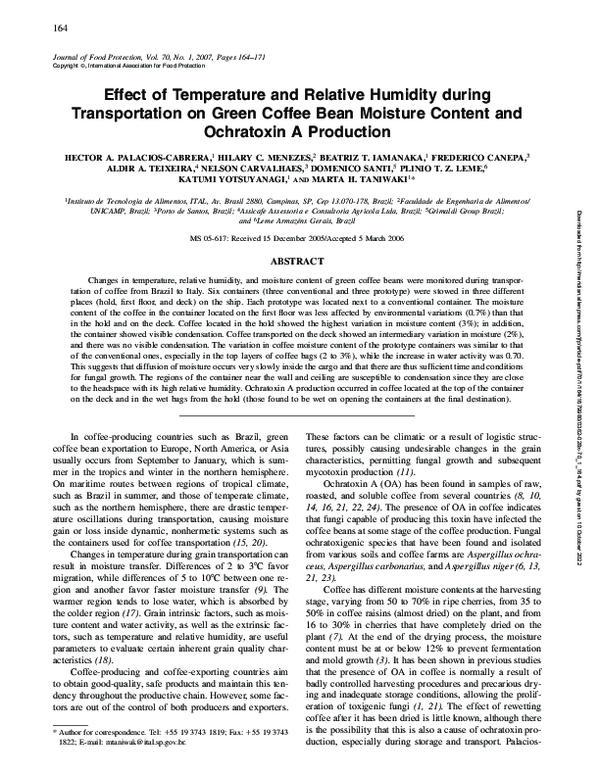 (PDF) Effect of Temperature and Relative Humidity during Transportation on Green Coffee Bean