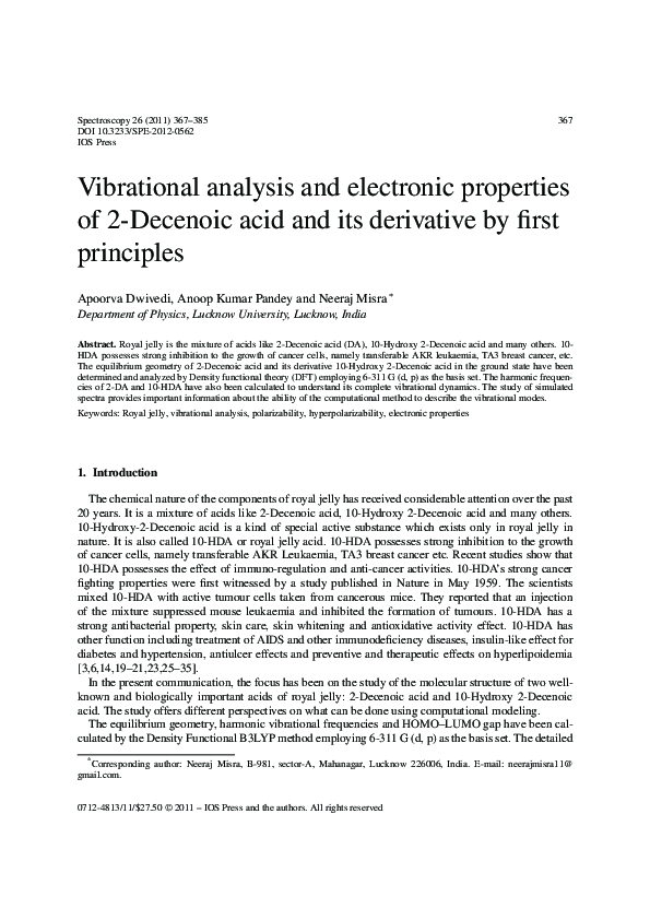(PDF) Vibrational analysis and electronic properties of 2-Decenoic acid ...