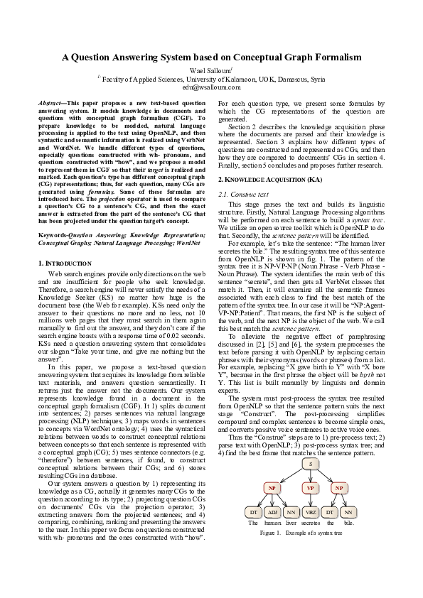 (PDF) A Question Answering System Based on Conceptual Graph Formalism