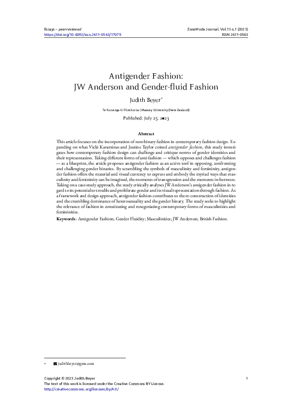 Antigender Fashion: JW Anderson and Gender-fluid Fashion