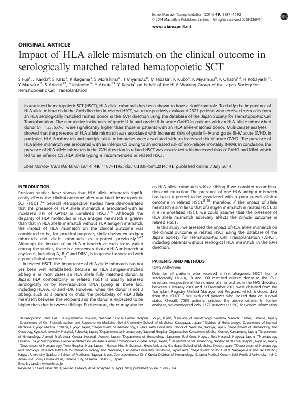(PDF) Impact of HLA allele mismatch on the clinical outcome in ...