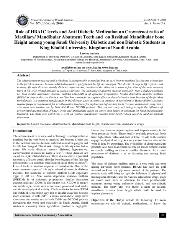 (PDF) Role of HBA1C levels and Anti Diabetic Medication on Crown/root ...