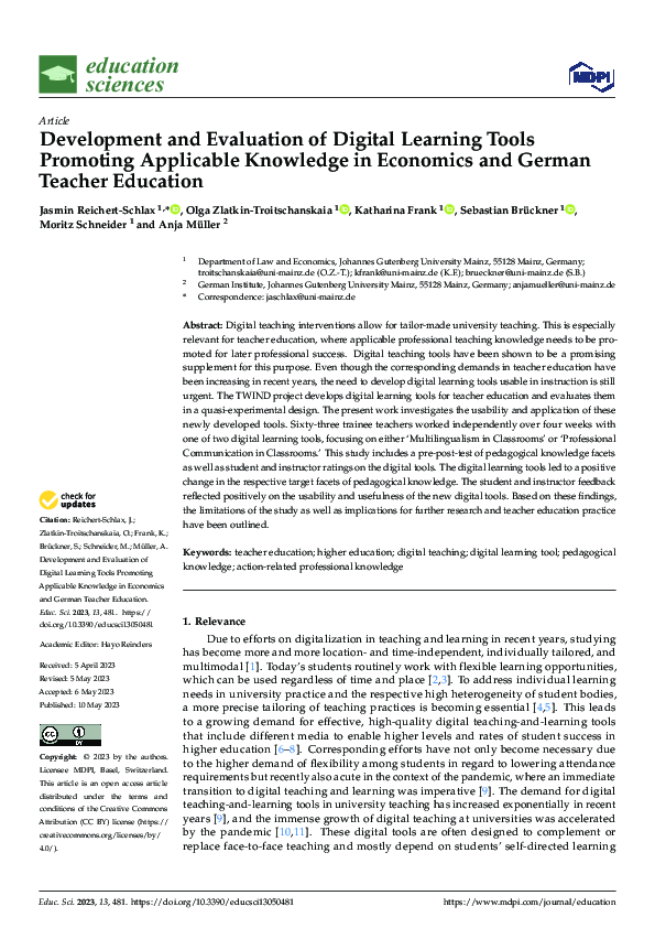 (PDF) Development and Evaluation of Digital Learning Tools Promoting ...