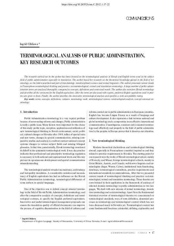 (PDF) Terminological Analysis of Public Administration. Key Research ...