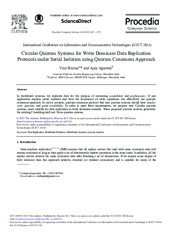 (PDF) Circular Quorum Systems for Write Dominant Data Replication ...