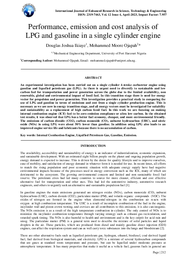 (PDF) Performance, emission and cost analysis of LPG and gasoline in a ...