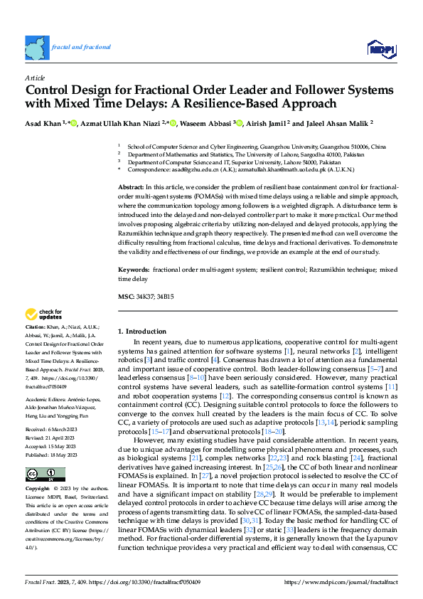 (PDF) Control Design for Fractional Order Leader and Follower Systems ...