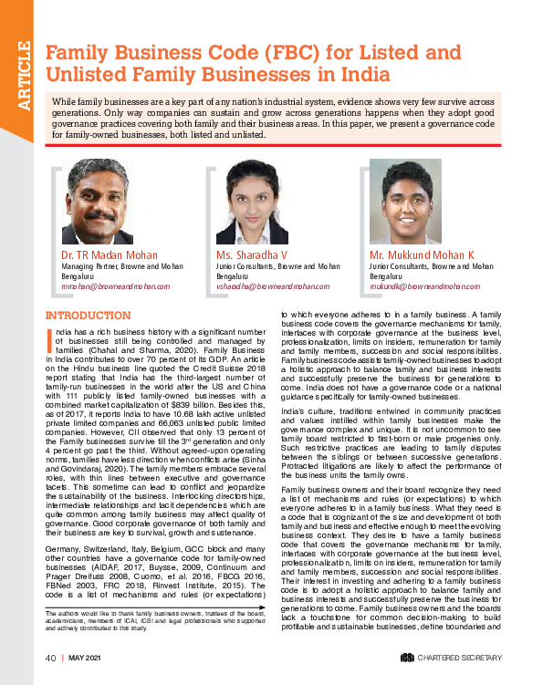 (PDF) Governance Code for Managing “Family” in Indian Family Businesses