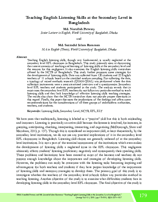 (PDF) Teaching English Listening Skills at the Secondary Level in ...