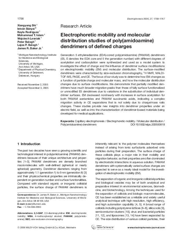 (PDF) Electrophoretic mobility and molecular distribution studies of ...