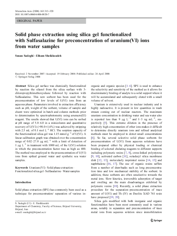 (PDF) Solid phase extraction using silica gel functionalized with ...