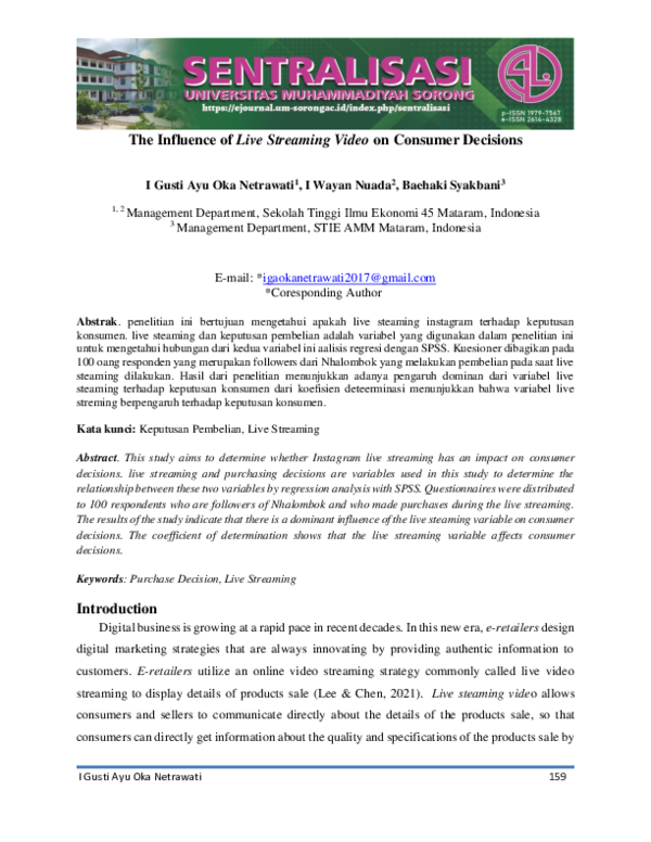 (PDF) The Influence of Live Streaming Video on Consumer Decisions