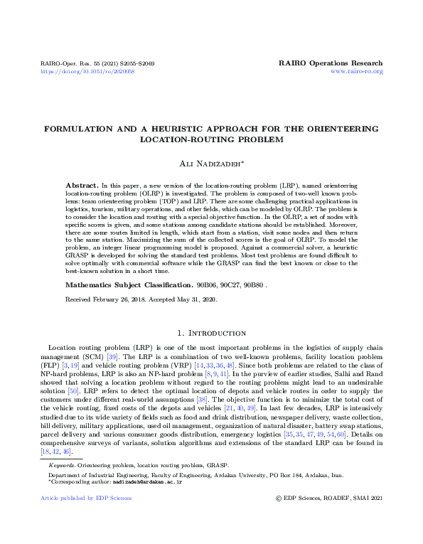(PDF) Formulation and a heuristic approach for the orienteering ...