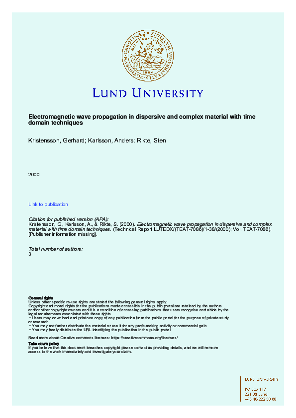 (PDF) Electromagnetic Wave Propagation in Dispersive and Complex ...