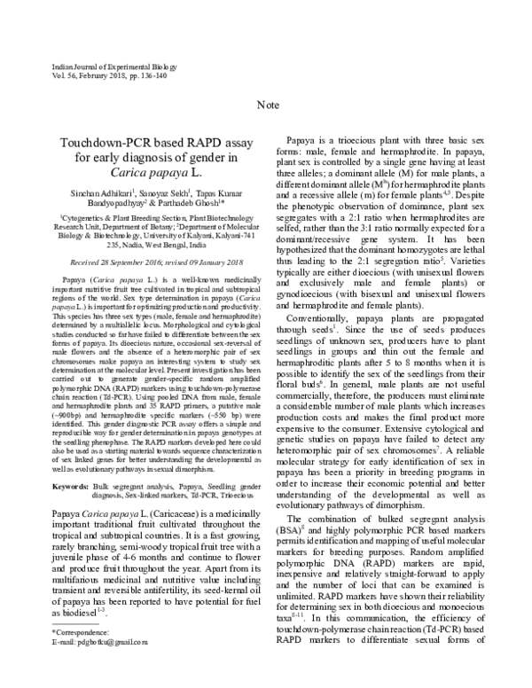 (PDF) Touchdown-PCR based RAPD assay for early diagnosis of gender in ...