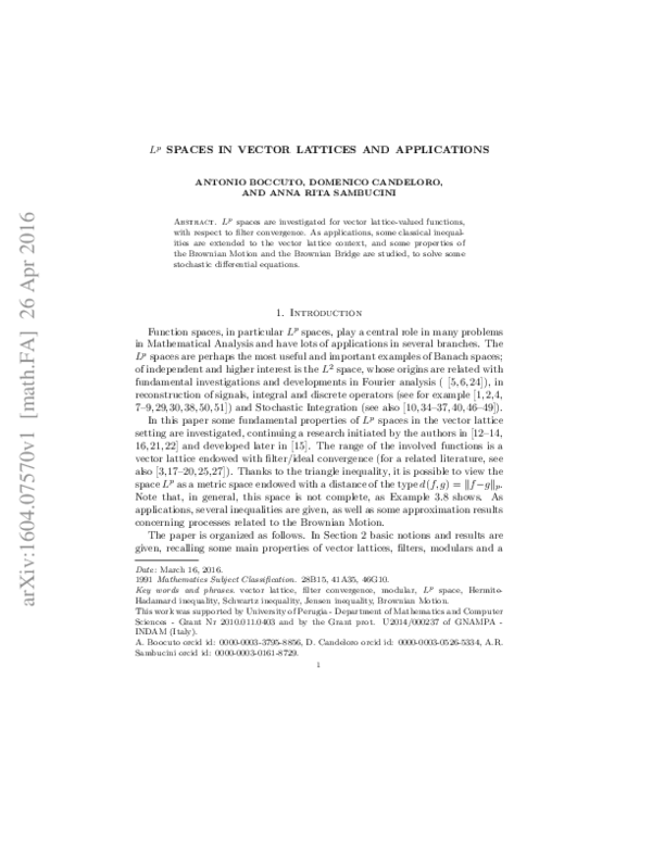 (PDF) Lp Spaces in vector lattices and applications