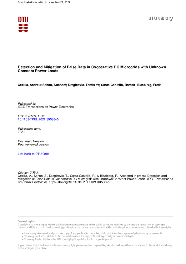 (PDF) Detection and Mitigation of False Data in Cooperative DC ...