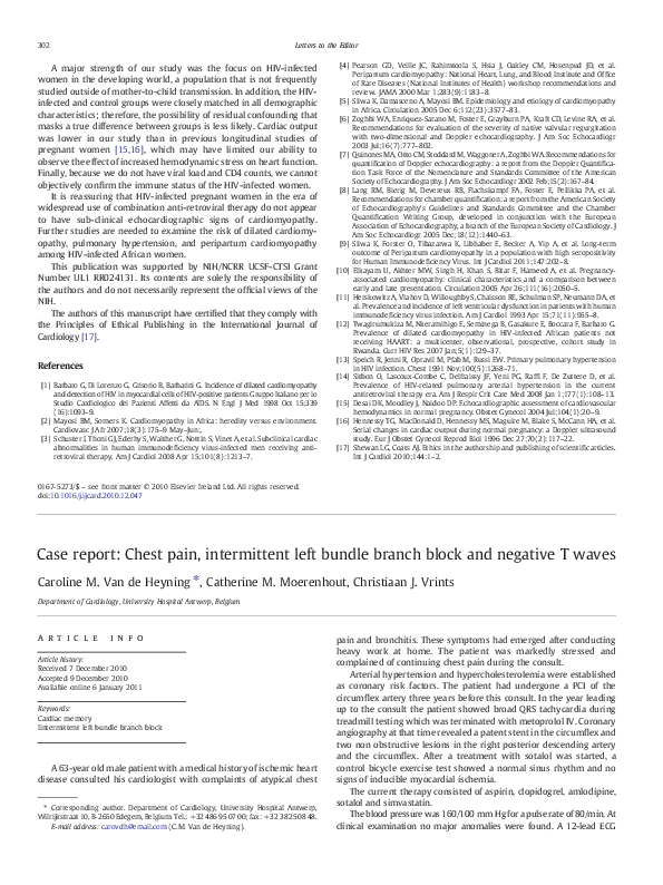 (PDF) Case report Chest pain, intermittent left bundle branch block