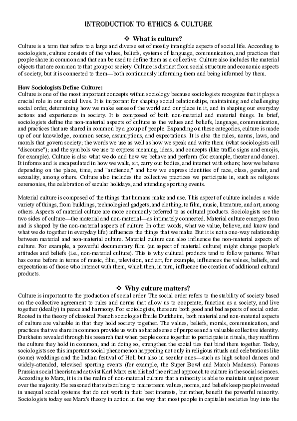 (PDF) Introduction to Ethics and Culture