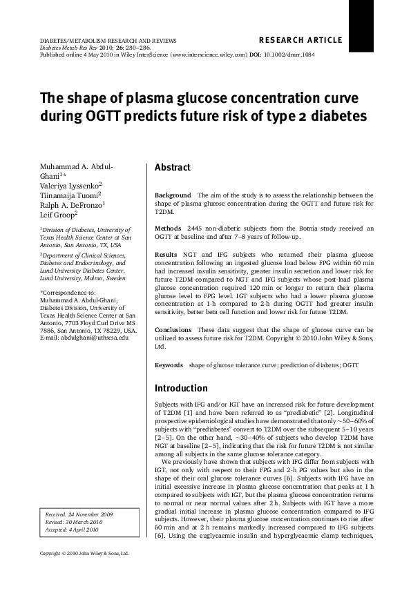 (PDF) The shape of plasma glucose concentration curve during OGTT ...