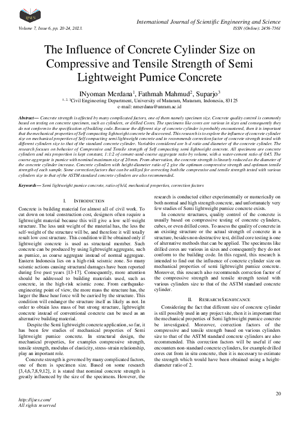 (PDF) The Influence of Concrete Cylinder Size on Compressive and ...
