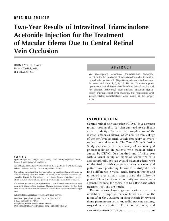 (PDF) Two-Year Results of Intravitreal Triamcinolone Acetonide ...