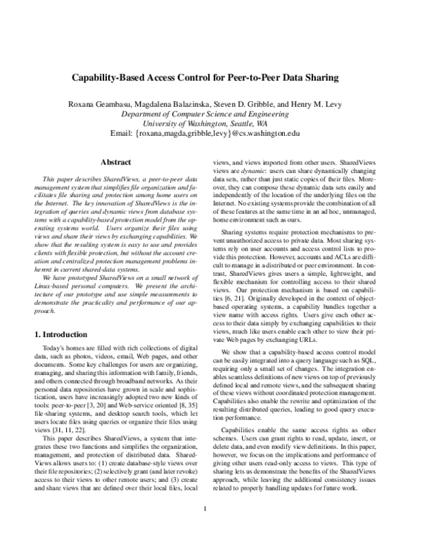 (PDF) Capability-Based Access Control for Peer-to-Peer Data Sharing