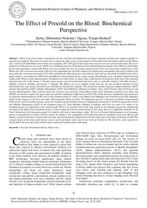 (PDF) The Effect of Procold on the Blood: Biochemical Perspective