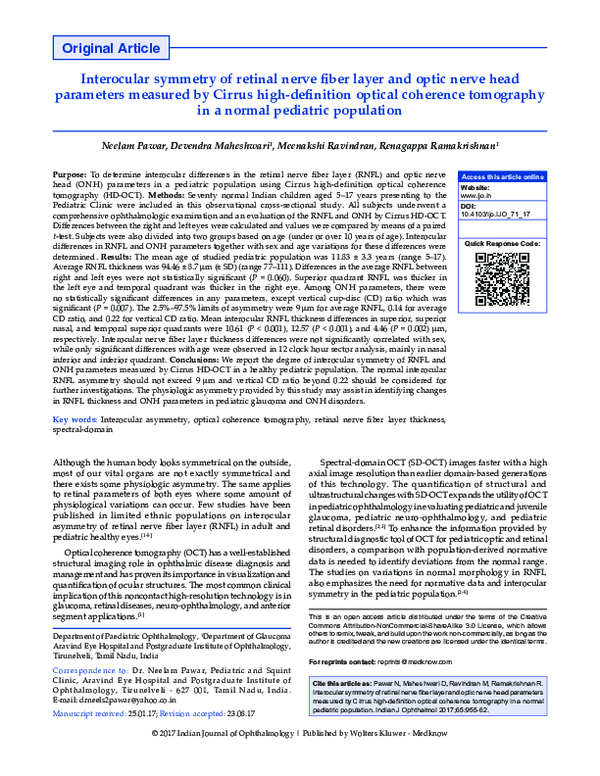 (PDF) Interocular symmetry of retinal nerve fiber layer and optic nerve ...