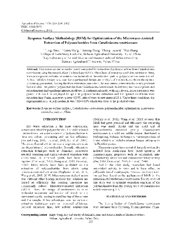(PDF) Response Surface Methodology (RSM) for Optimization of the ...