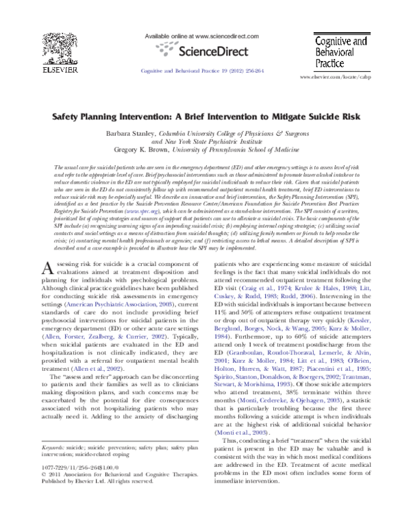 (PDF) Safety Planning Intervention: A Brief Intervention to Mitigate ...