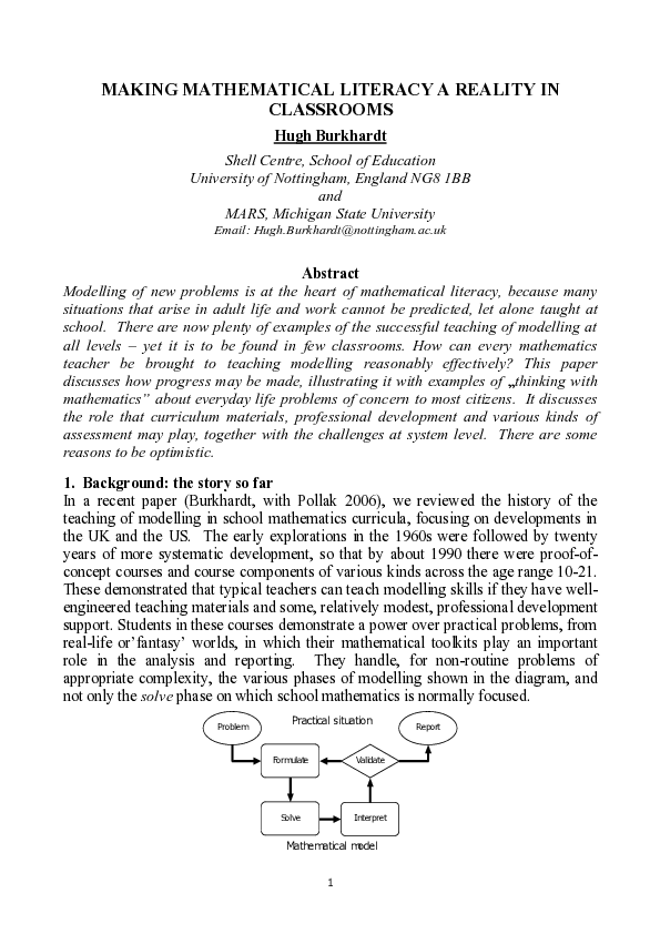 (PDF) Making Mathematical Literacy a Reality in Classrooms