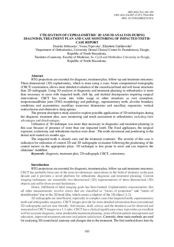 (PDF) Utilization of Cephalometric 2D and 3D Analysis During Diagnosis ...