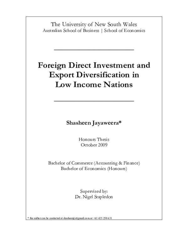 (PDF) Foreign Direct Investment and Export Diversification in Low ...