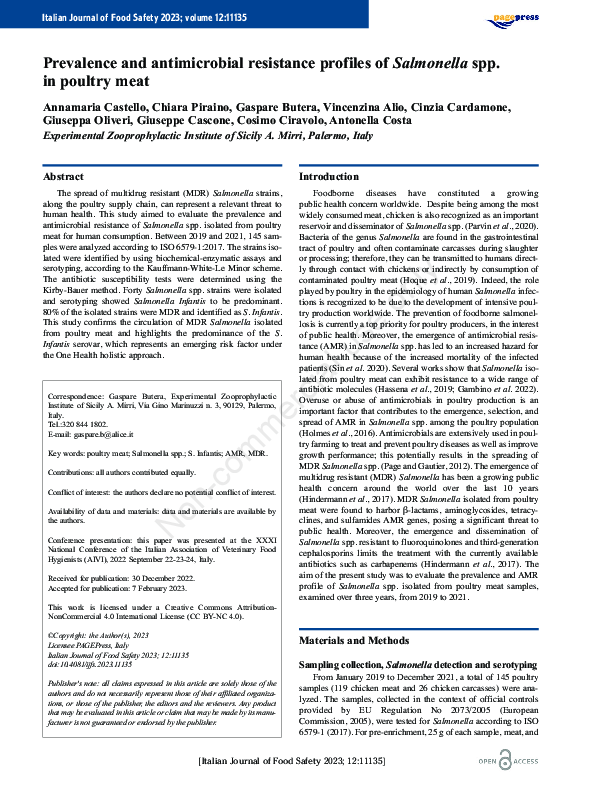 (PDF) Prevalence and antimicrobial resistance profiles of Salmonella ...