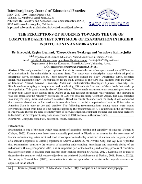 (PDF) THE PERCEPTIONS OF STUDENTS TOWARDS THE USE OF COMPUTER BASED ...
