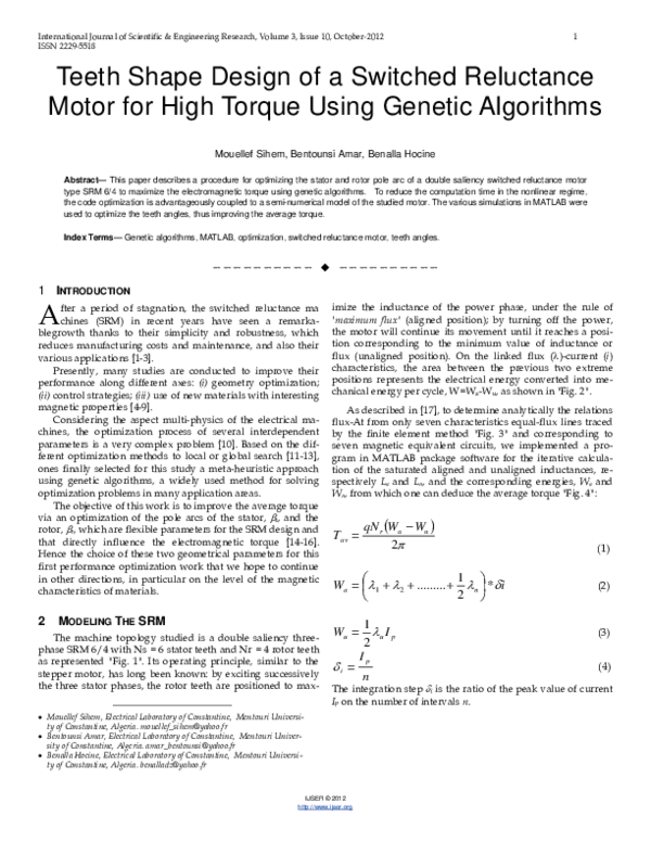 (PDF) Teeth Shape Design of a Switched Reluctance Motor for High Torque ...