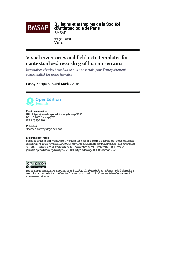 (PDF) Visual inventories and field note templates for contextualised ...