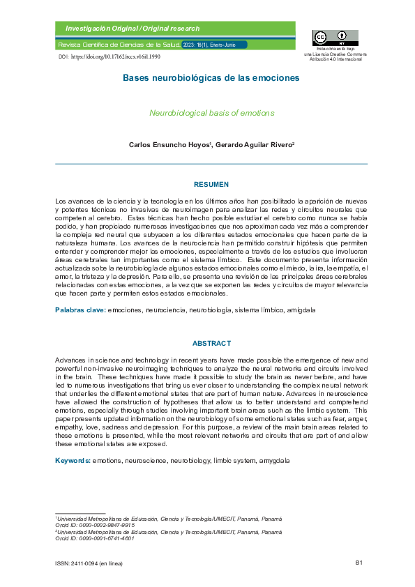 (PDF) Bases neurobiológicas de las emociones