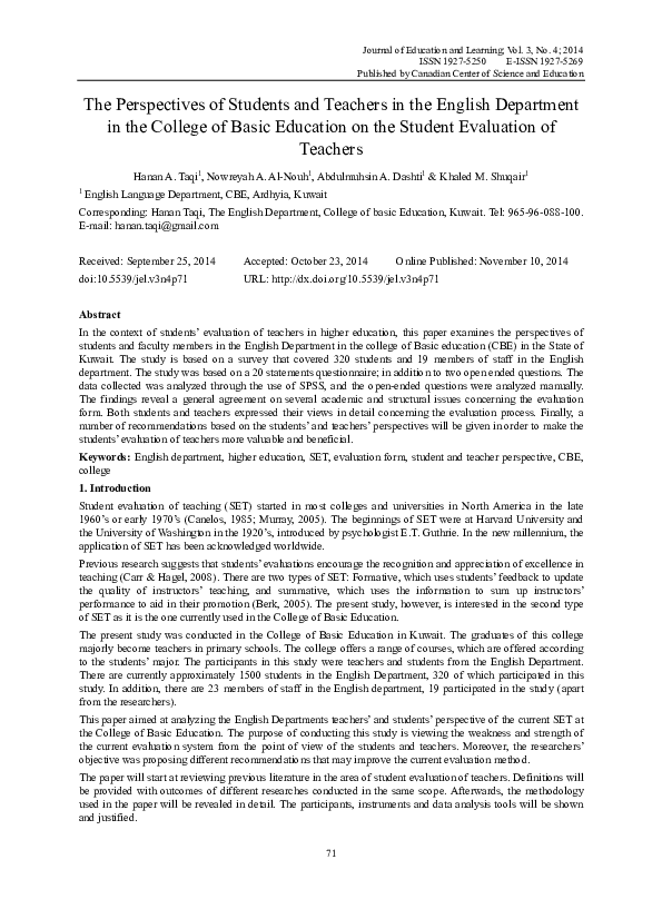 (PDF) The Perspectives of Students and Teachers in the English ...