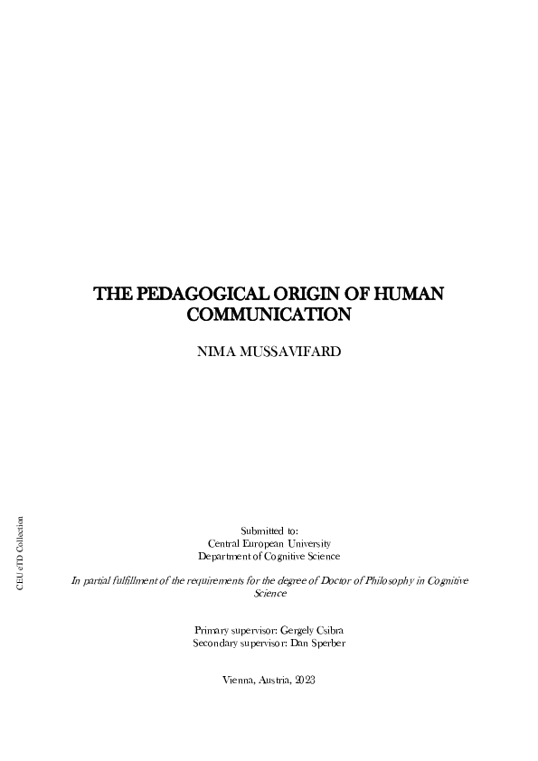 (PDF) The Pedagogical Origin of Human Communication