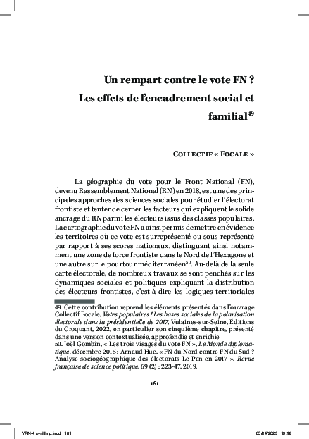 (PDF) Un rempart contre le vote FN ? Les effets de l’encadrement social ...