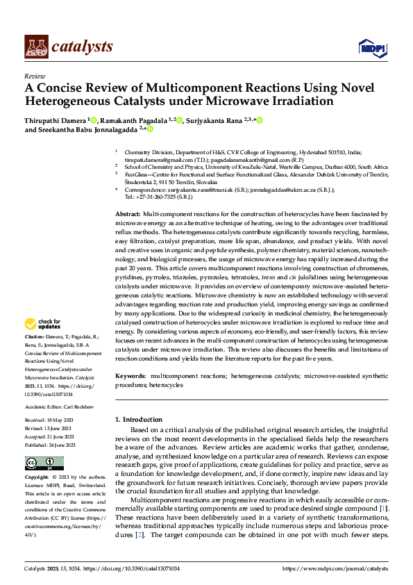 (PDF) A Concise Review of Multicomponent Reactions Using Novel ...