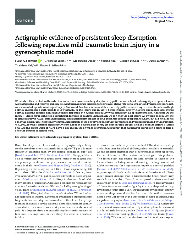 (PDF) Actigraphic evidence of persistent sleep disruption following ...