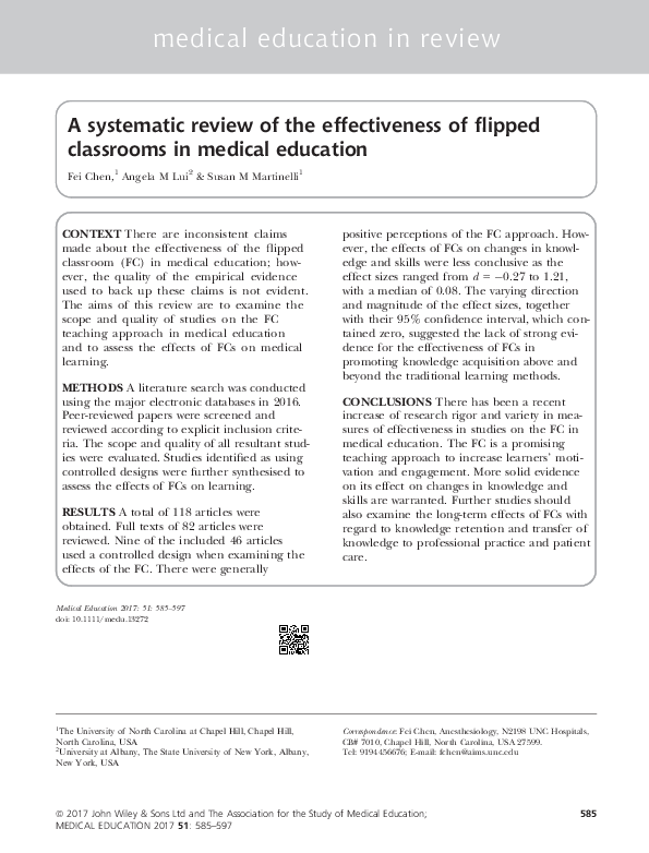 (PDF) A systematic review of the effectiveness of flipped classrooms in ...